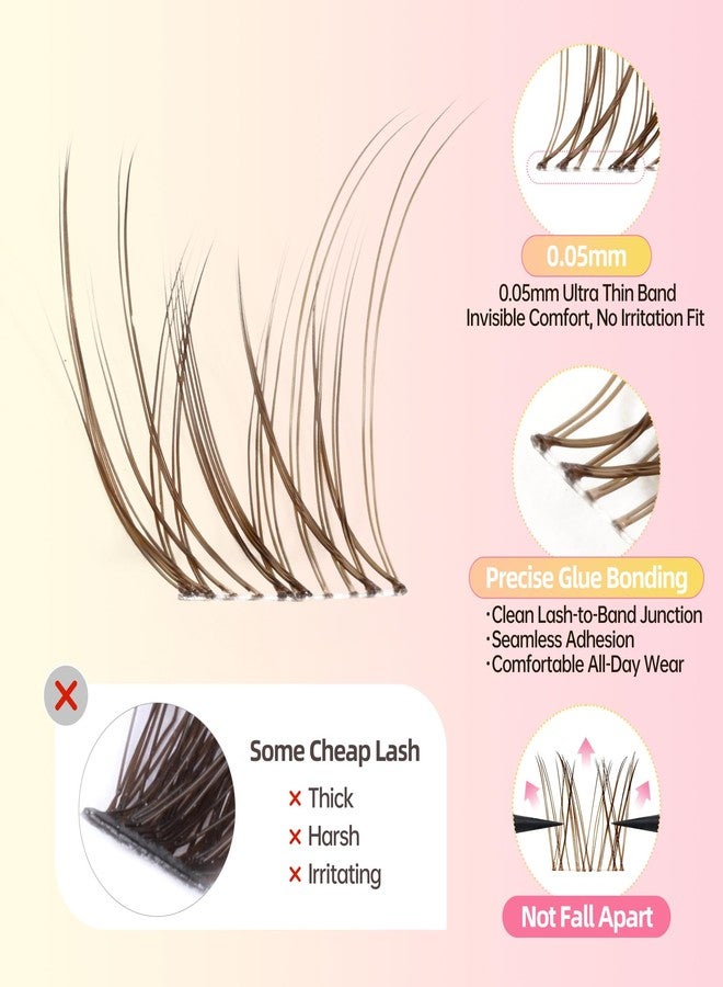 FayJoo Natural Brown Lash Clusters with Thin Clear Band, Soft Wispy C Curl Lash Extensions, Most-Used Sizes for Daily Wear, Portable Pack, Budget-Friendly for Beginners, FayJoo AIRY 12 Brown Lite - Image 2